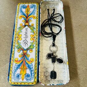 Brighton black leather cord & sterling silver necklace